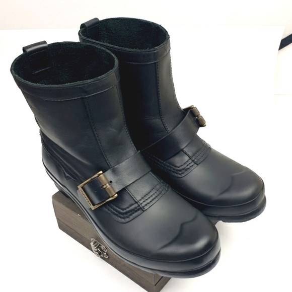 Hunter Original Biker Boots leather Pull-on with buckle detail size 8 - Picture 1 of 16